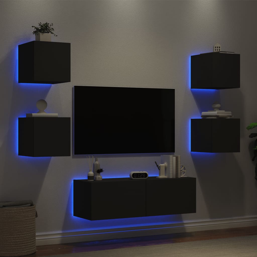 vidaXL 5-tlg. TV-Wohnwand mit LED-Leuchten Schwarz