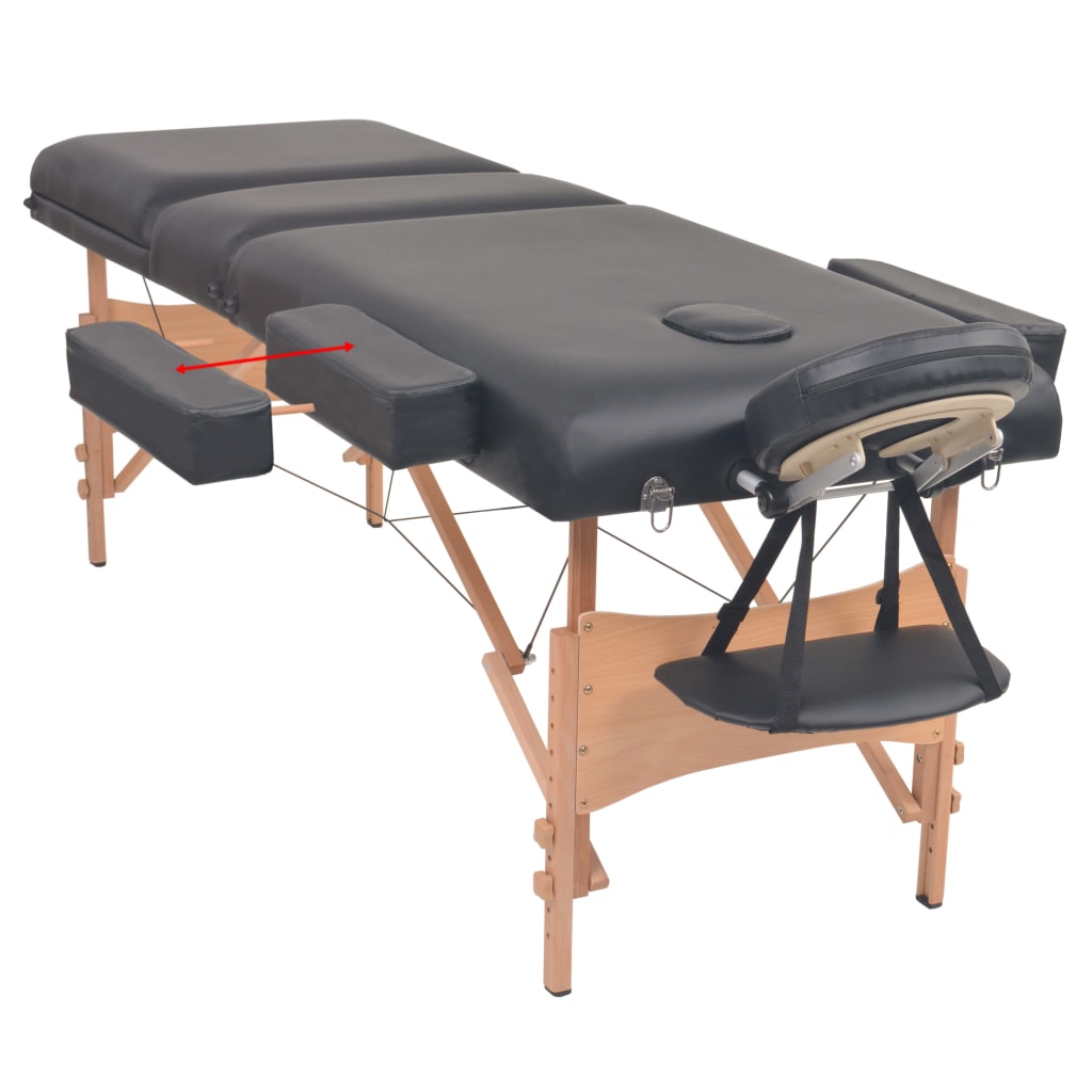 vidaXL Massageliege 3-Zonen mit Hocker Klappbar 10 cm Sitz Schwarz