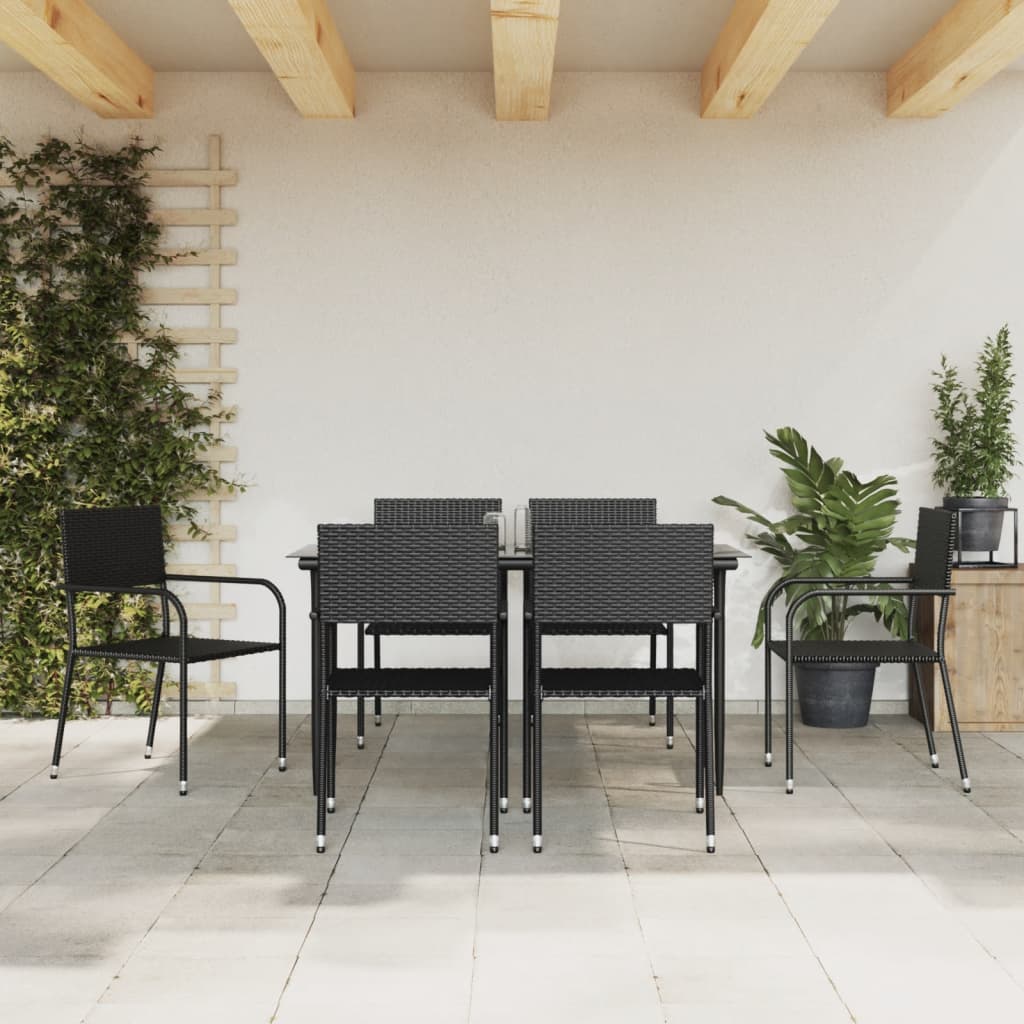 vidaXL 7-tlg. Garten-Essgruppe Schwarz Poly Rattan und Stahl