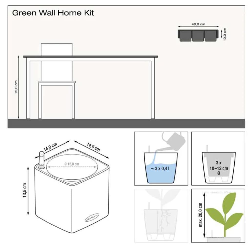 LECHUZA Pflanzgefäße 3 Stk. Green Wall Home Kit Schiefergrau