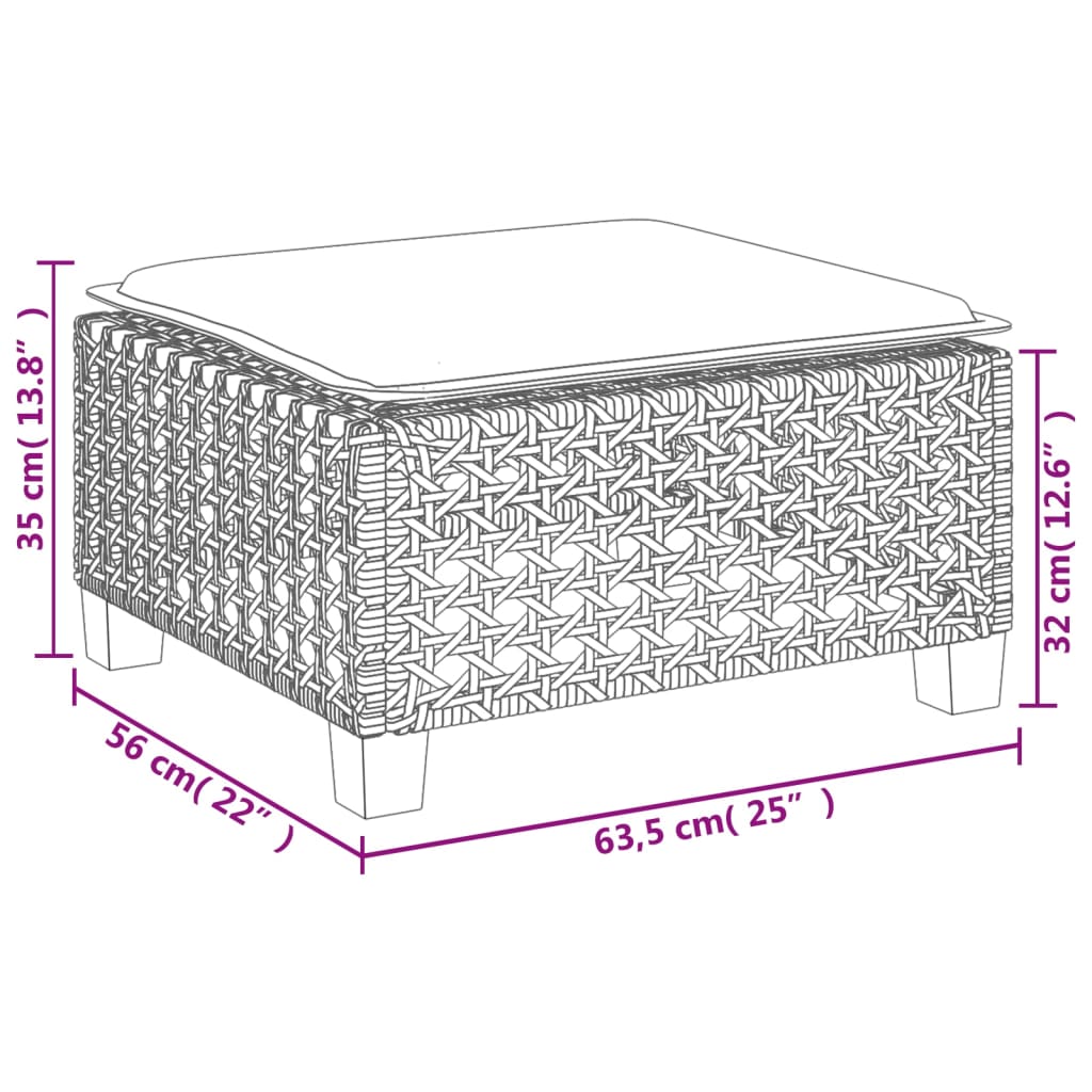 vidaXL Gartenhocker mit Kissen Grau 63,5x56x32 cm Poly Rattan