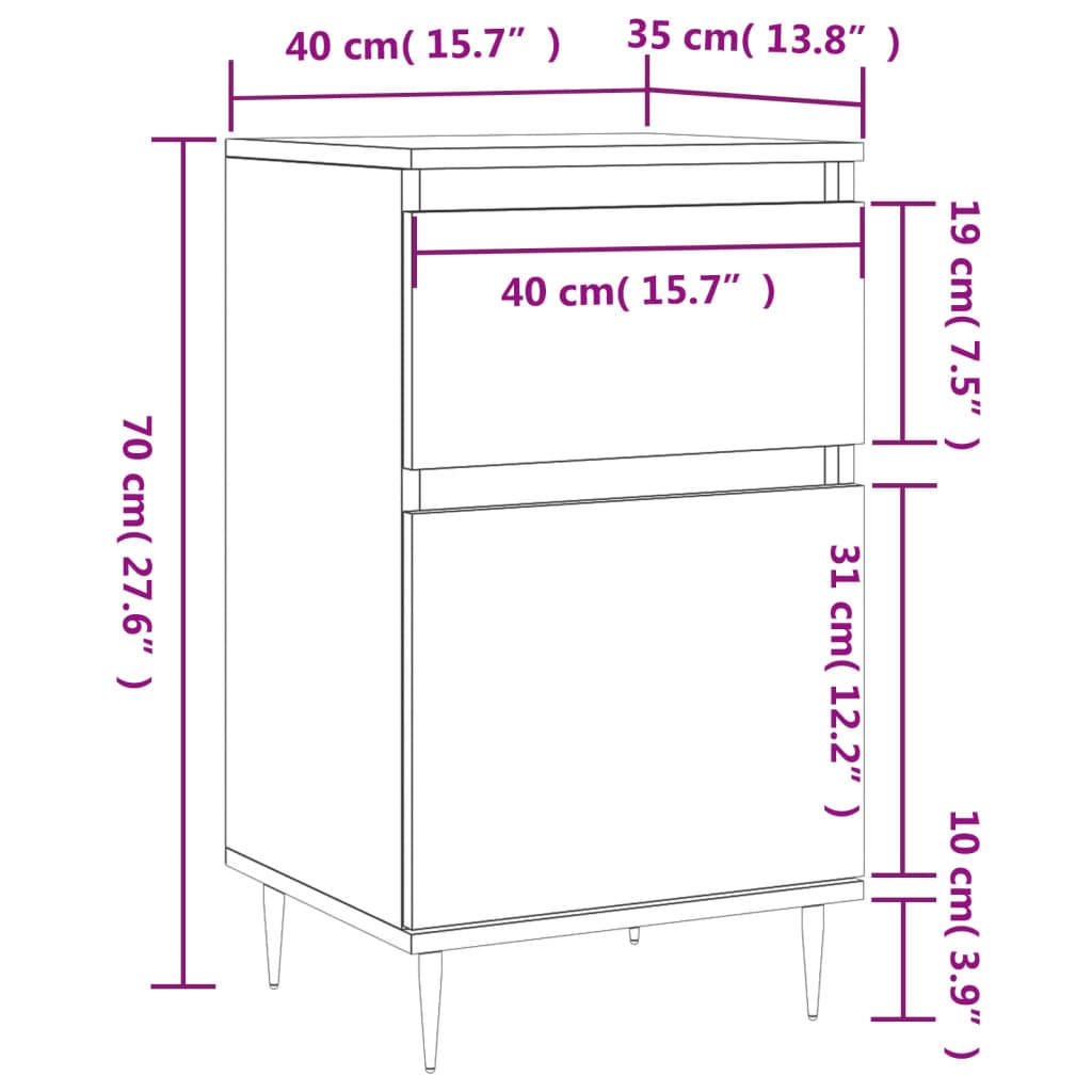 vidaXL Sideboards 2 Stk. Betongrau 40x35x70 cm Holzwerkstoff