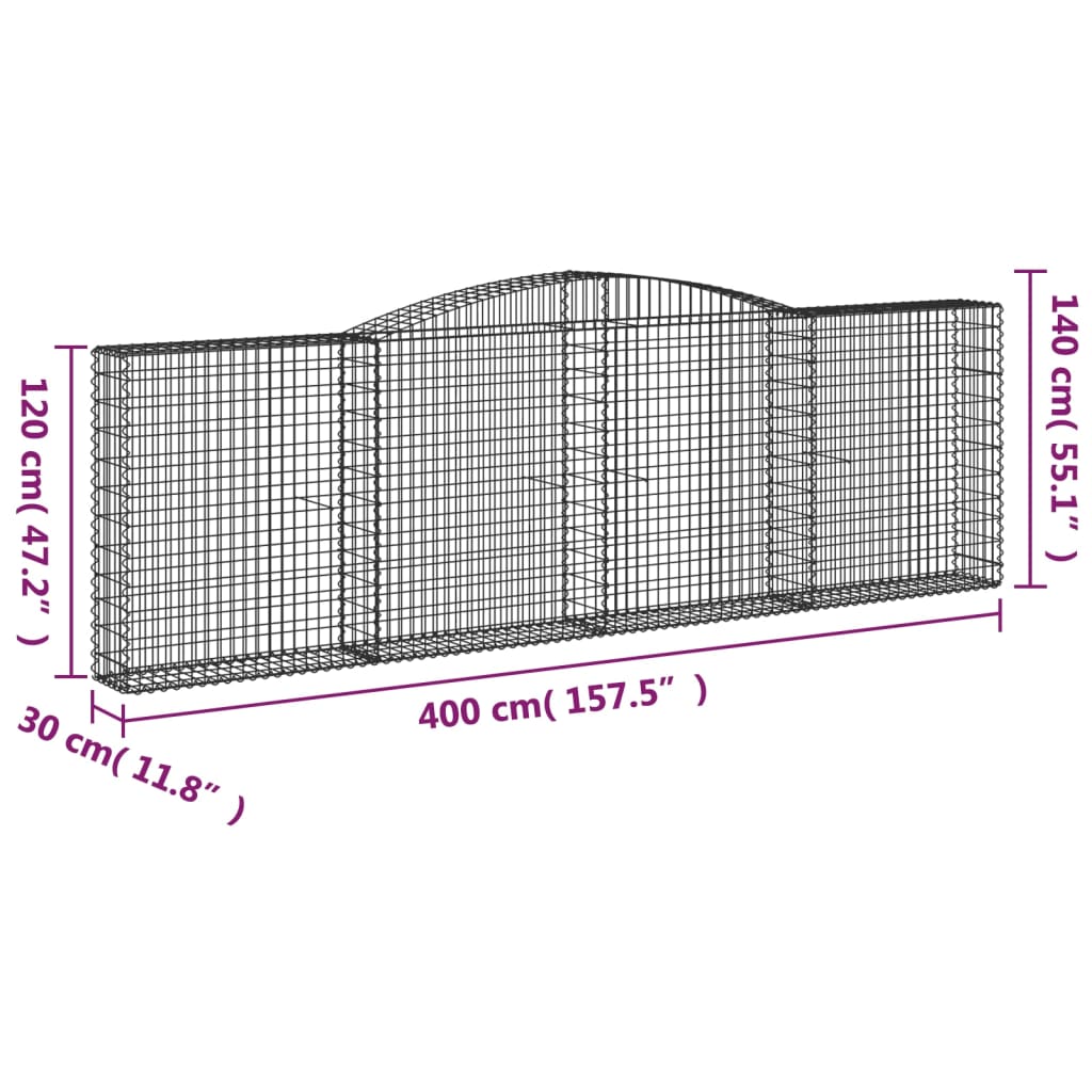 vidaXL Gabionen mit Hochbogen 15Stk. 400x30x120/140cm Verzinktes Eisen