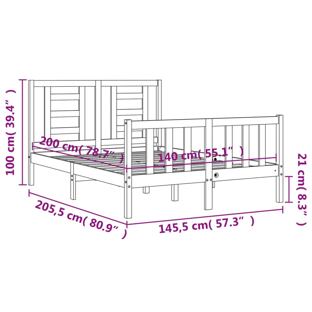 vidaXL Massivholzbett mit Kopfteil Weiß 140x200 cm