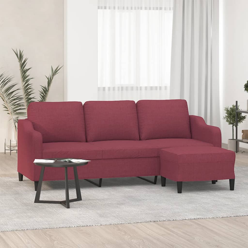 vidaXL 3-Sitzer-Sofa mit Hocker Weinrot 180 cm Stoff