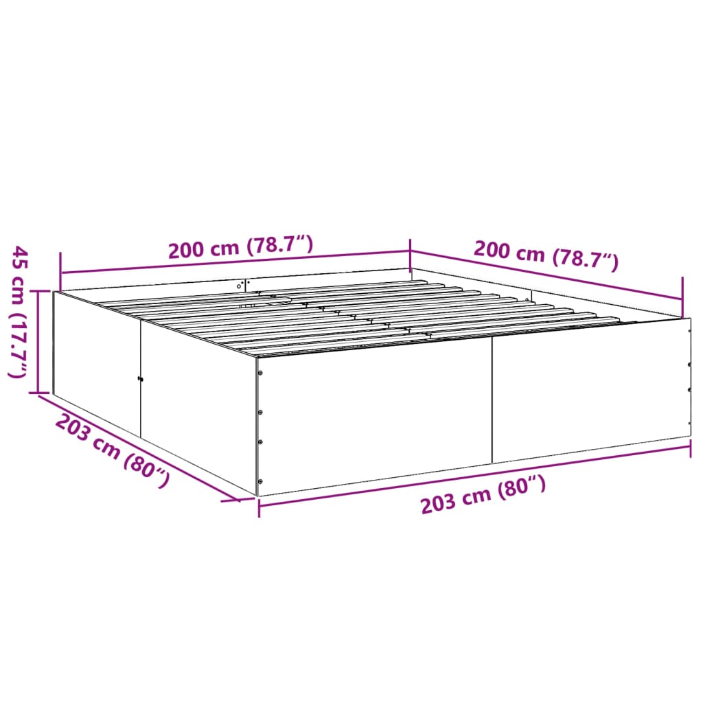 vidaXL Bettgestell Sonoma-Eiche 200x200 cm Holzwerkstoff