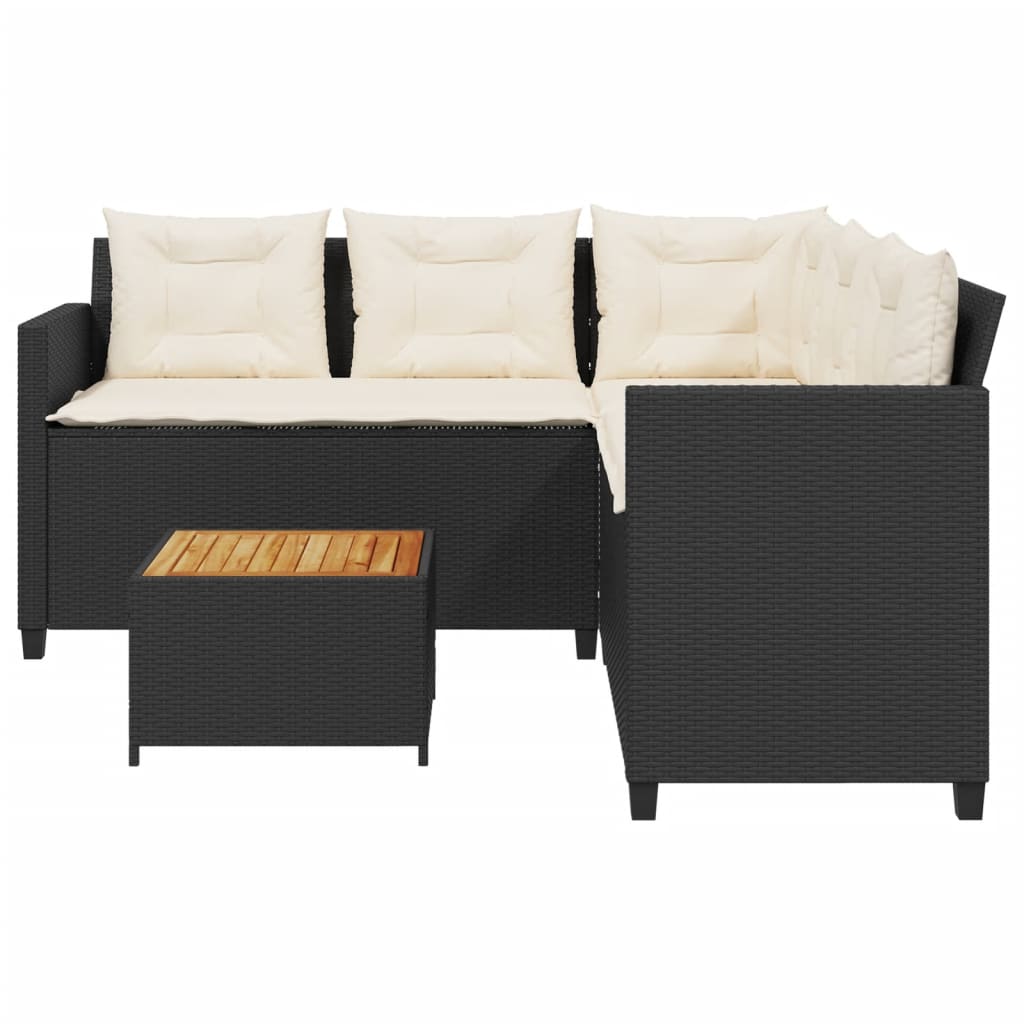 vidaXL Gartensofa in L-Form mit Tisch und Kissen Schwarz Poly Rattan