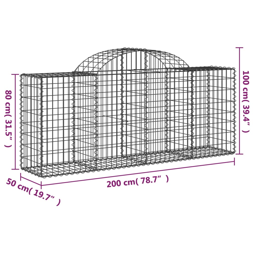 vidaXL Gabionen mit Hochbogen 4 Stk. 200x50x80/100 cm Verzinktes Eisen