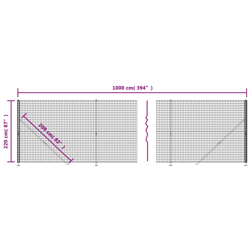 vidaXL Maschendrahtzaun mit Bodenflansch Anthrazit 2,2x10 m