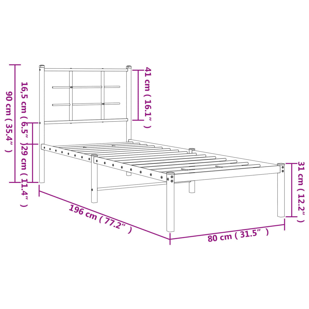 vidaXL Metallbett ohne Matratze mit Kopfteil Weiß 75x190 cm