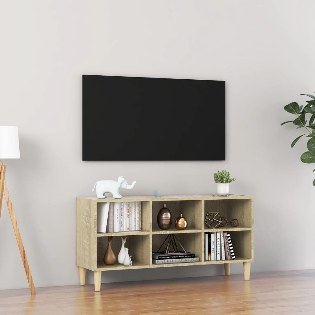 vidaXL TV-Schrank mit Massivholz-Beinen Sonoma-Eiche 103,5x30x50 cm