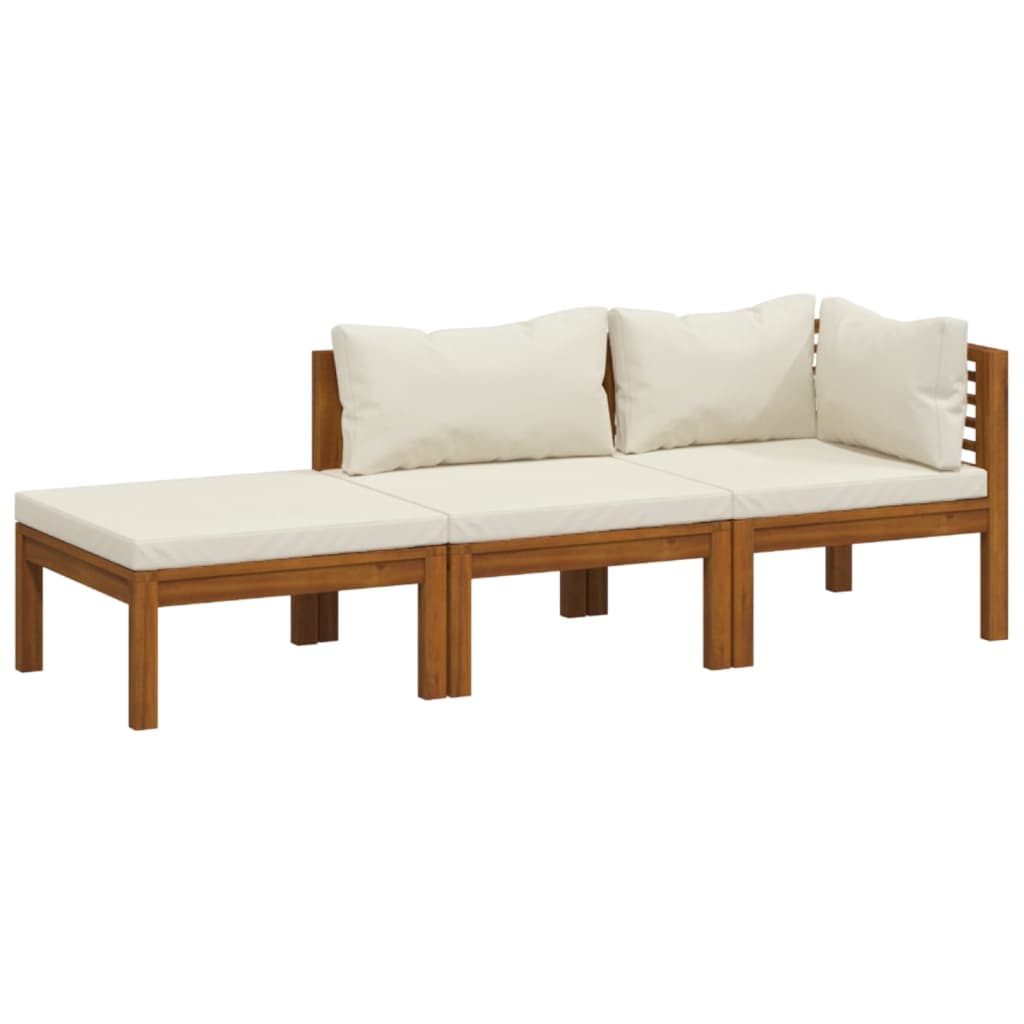 vidaXL 3-tlg. Garten-Lounge-Set mit Creme Kissen Massivholz Akazie