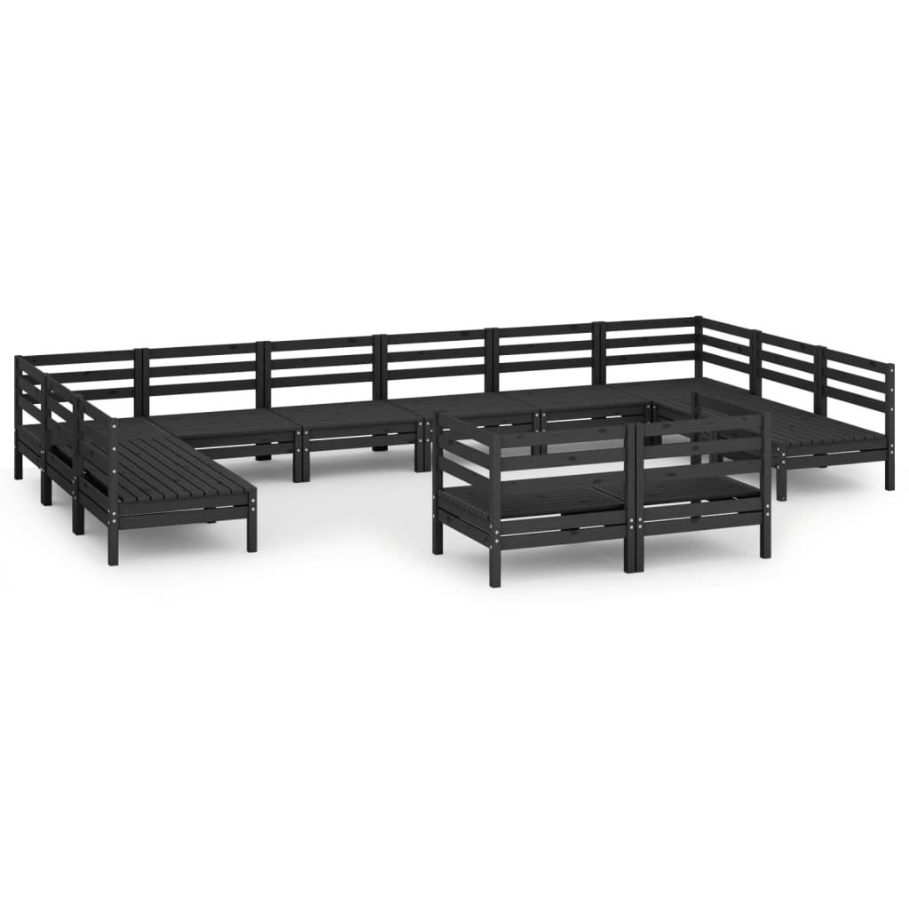 vidaXL 12-tlg. Garten-Lounge-Set Schwarz Massivholz Kiefer