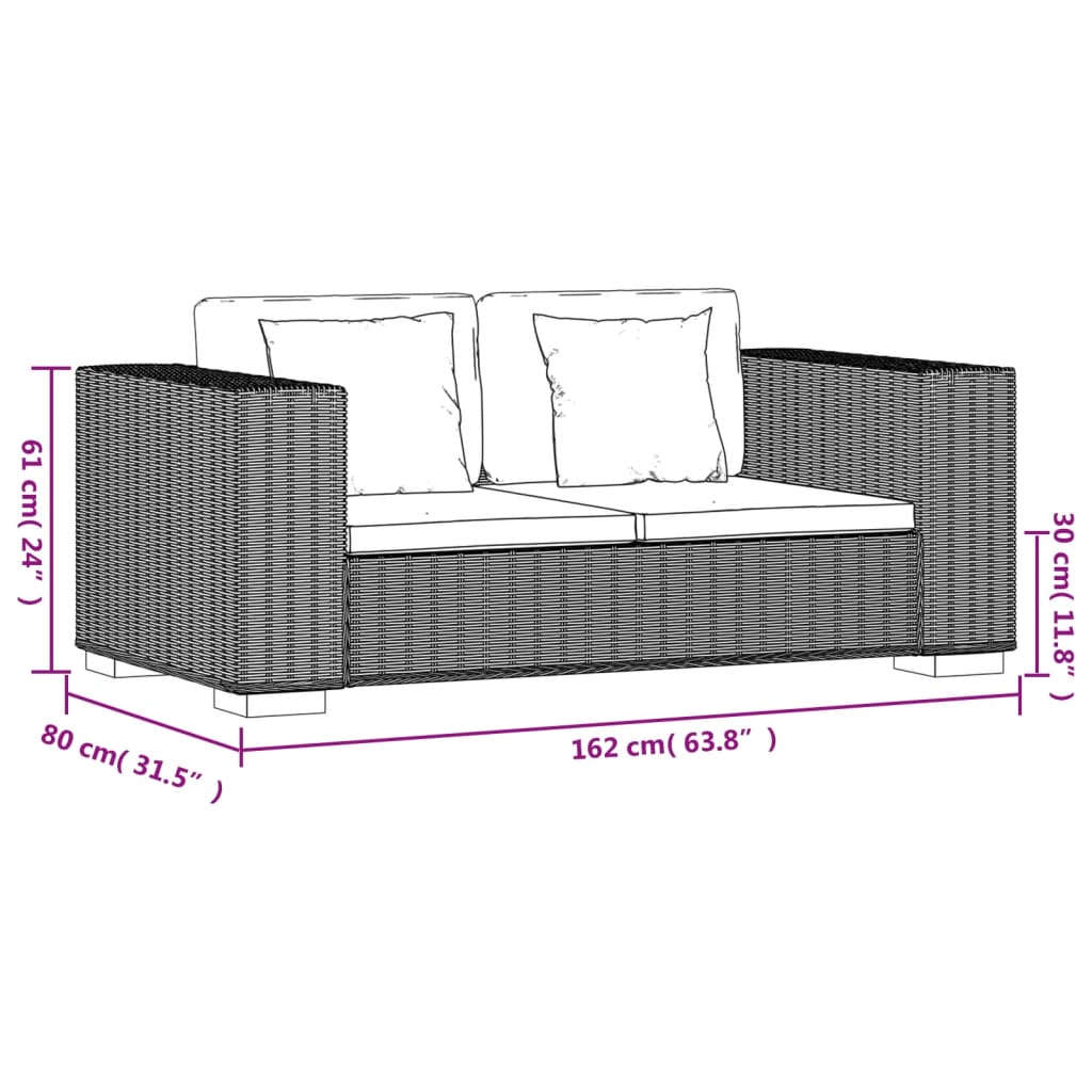 vidaXL 7-tlg. 2-Sitzer Sofa Set Echtes Rattan