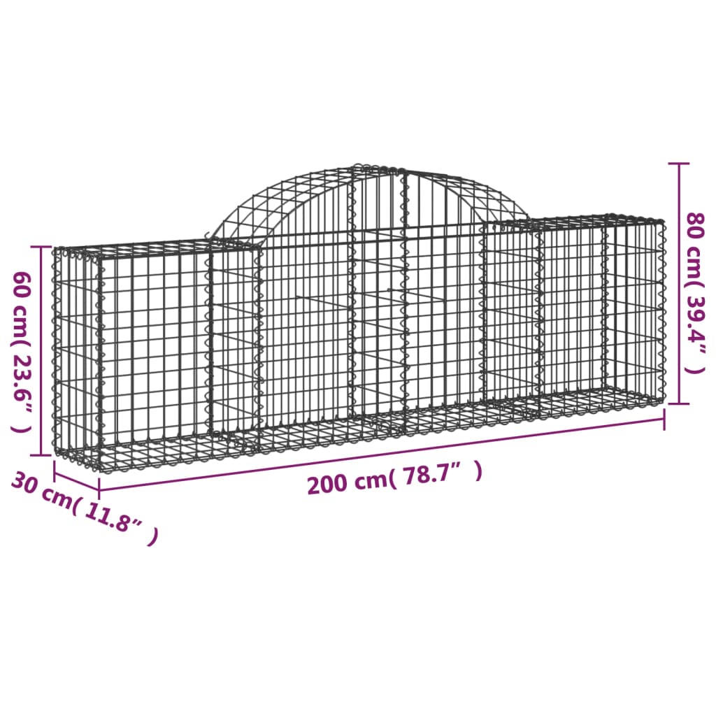 vidaXL Gabionen mit Hochbogen 8 Stk. 200x30x60/80 cm Verzinktes Eisen