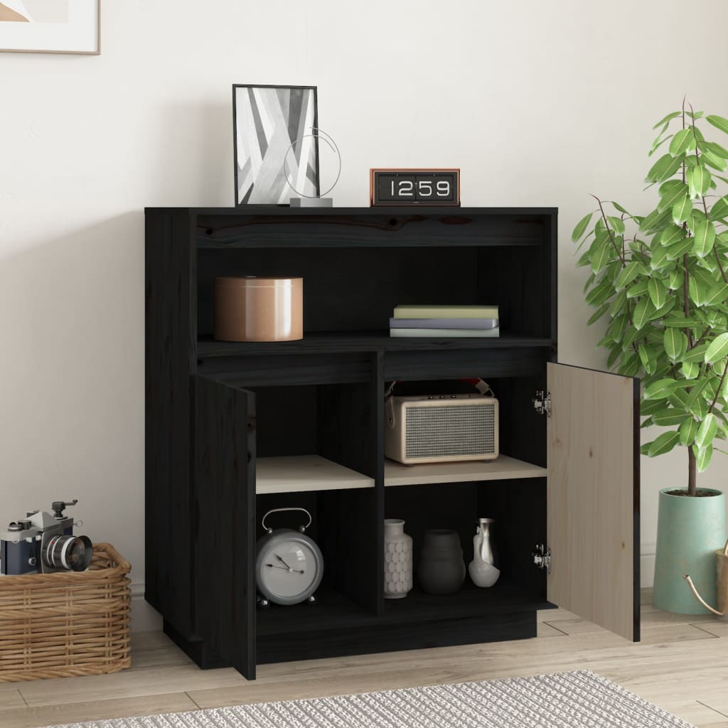 vidaXL Sideboard Schwarz 70x34x80 cm Massivholz Kiefer