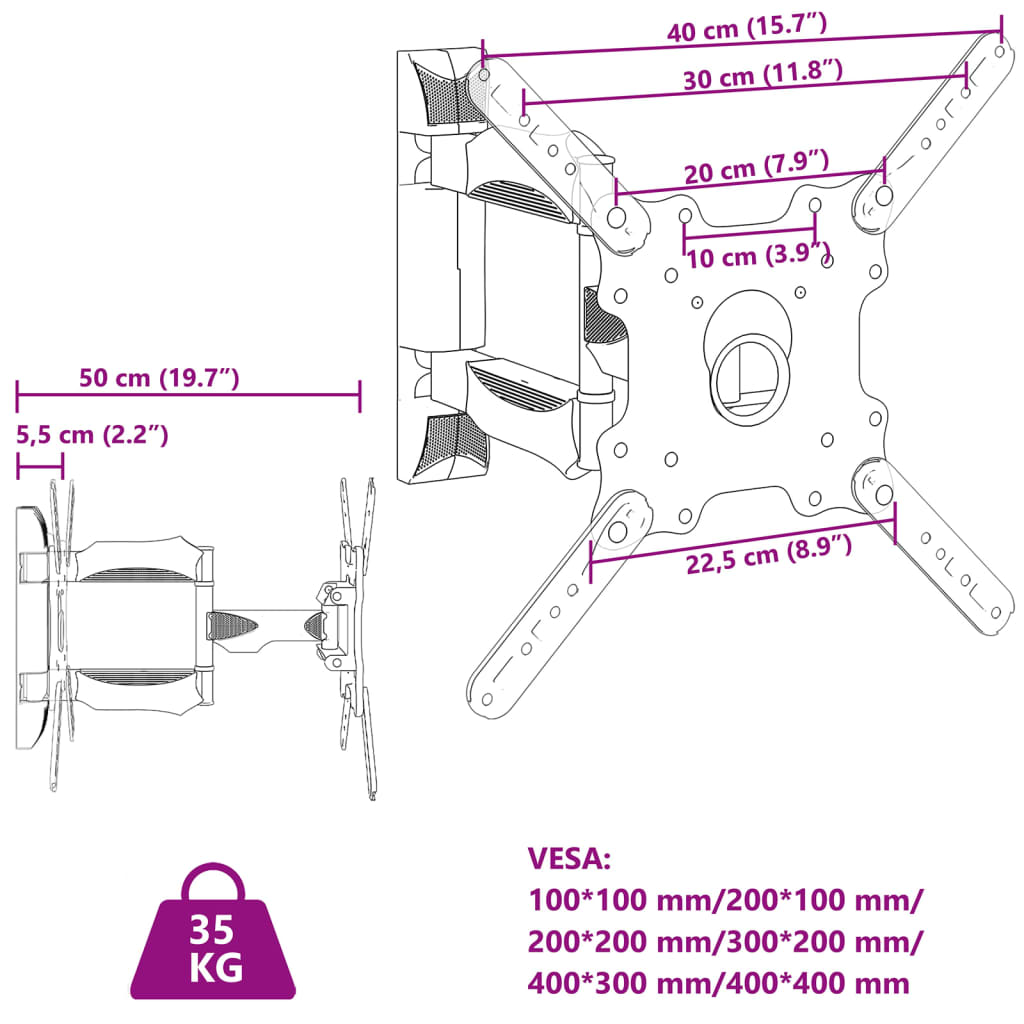 vidaXL TV-Wandhalterung 32-55 Zoll Bildschirm Max VESA 400x400 mm 35kg