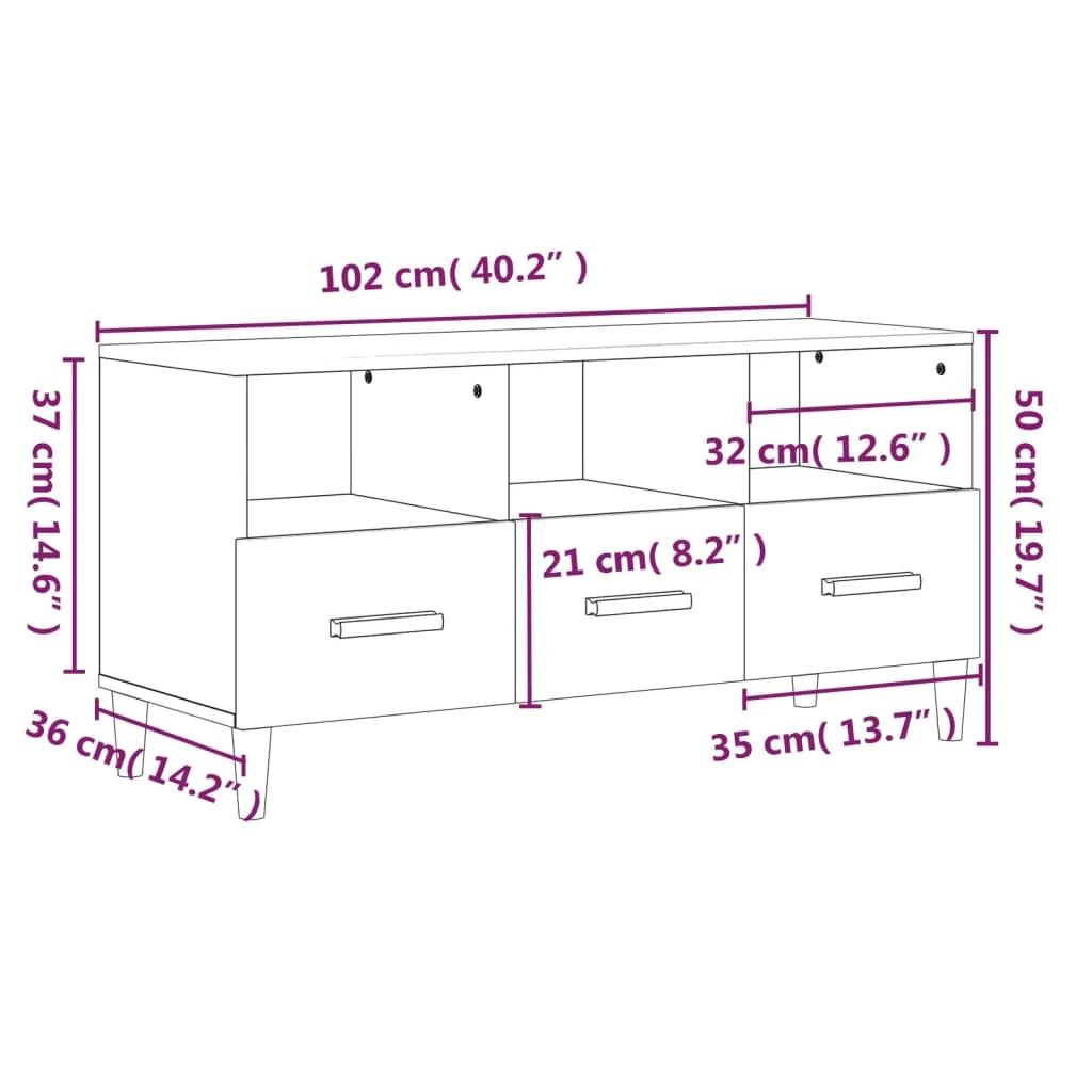 vidaXL TV-Schrank Hochglanz-Weiß 102x36x50 cm Holzwerkstoff