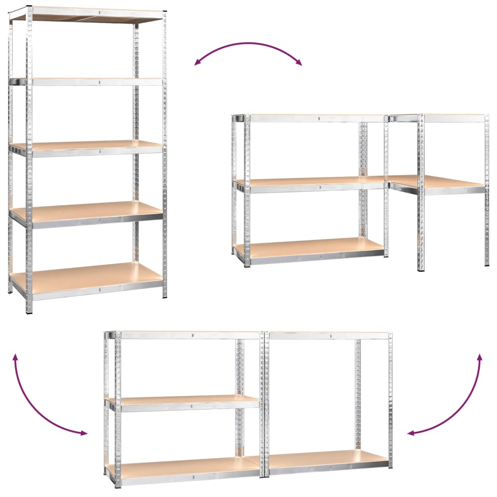 vidaXL Regale mit 5 Böden 5 Stk. Silbern Stahl & Holzwerkstoff