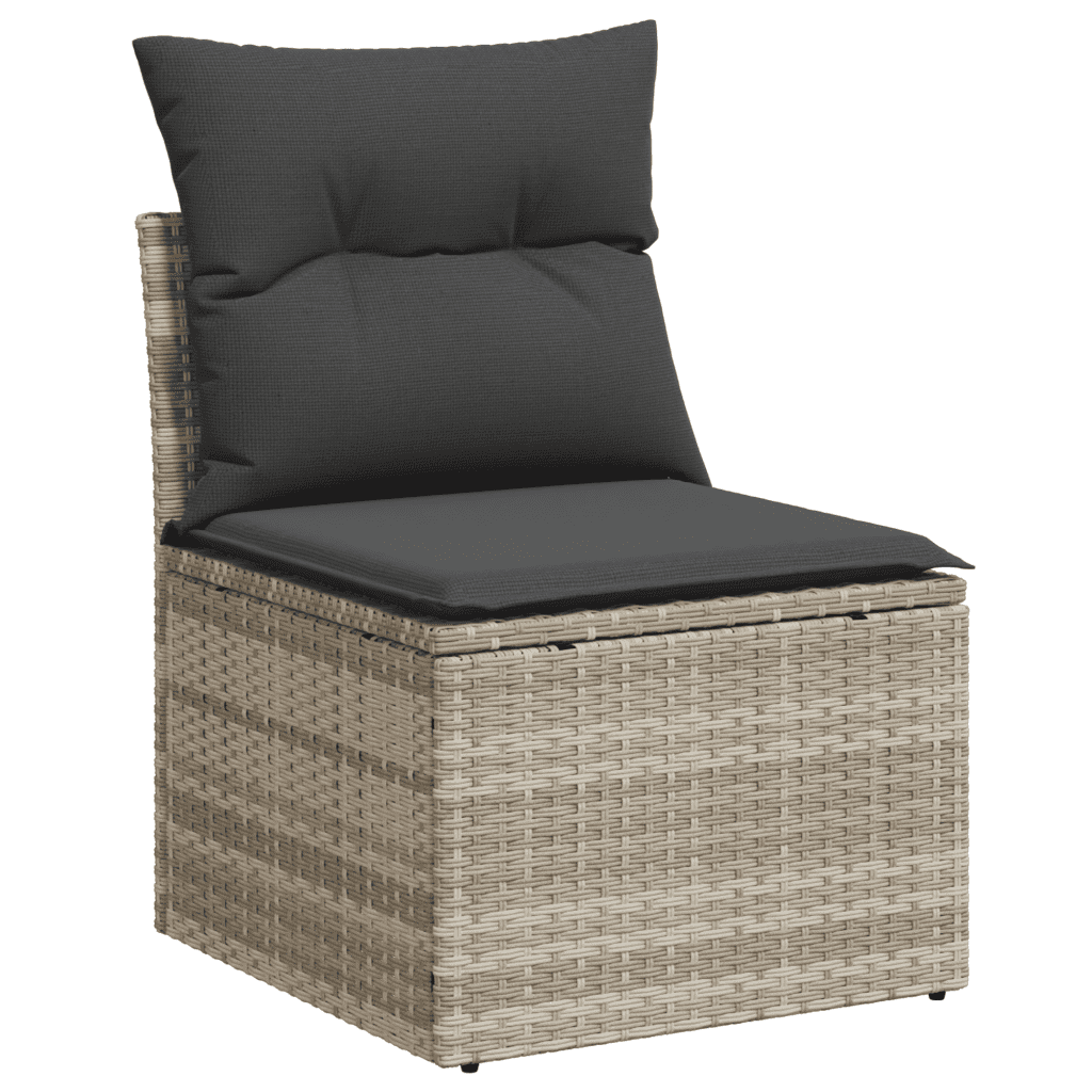 vidaXL 7-tlg. Garten-Sofagarnitur mit Kissen Hellgrau Poly Rattan