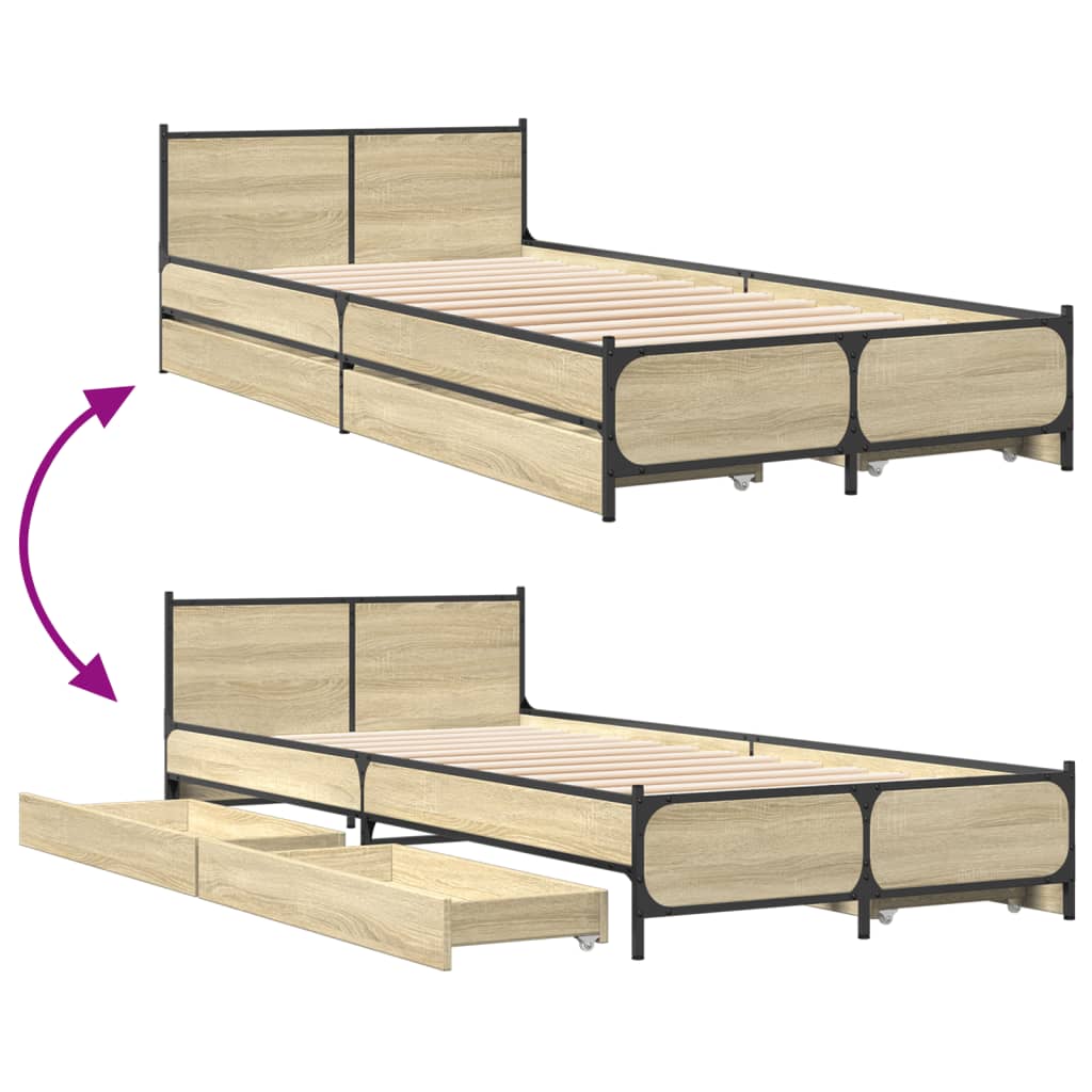 vidaXL Bettgestell mit Schubladen Sonoma-Eiche 100x200cm Holzwerkstoff