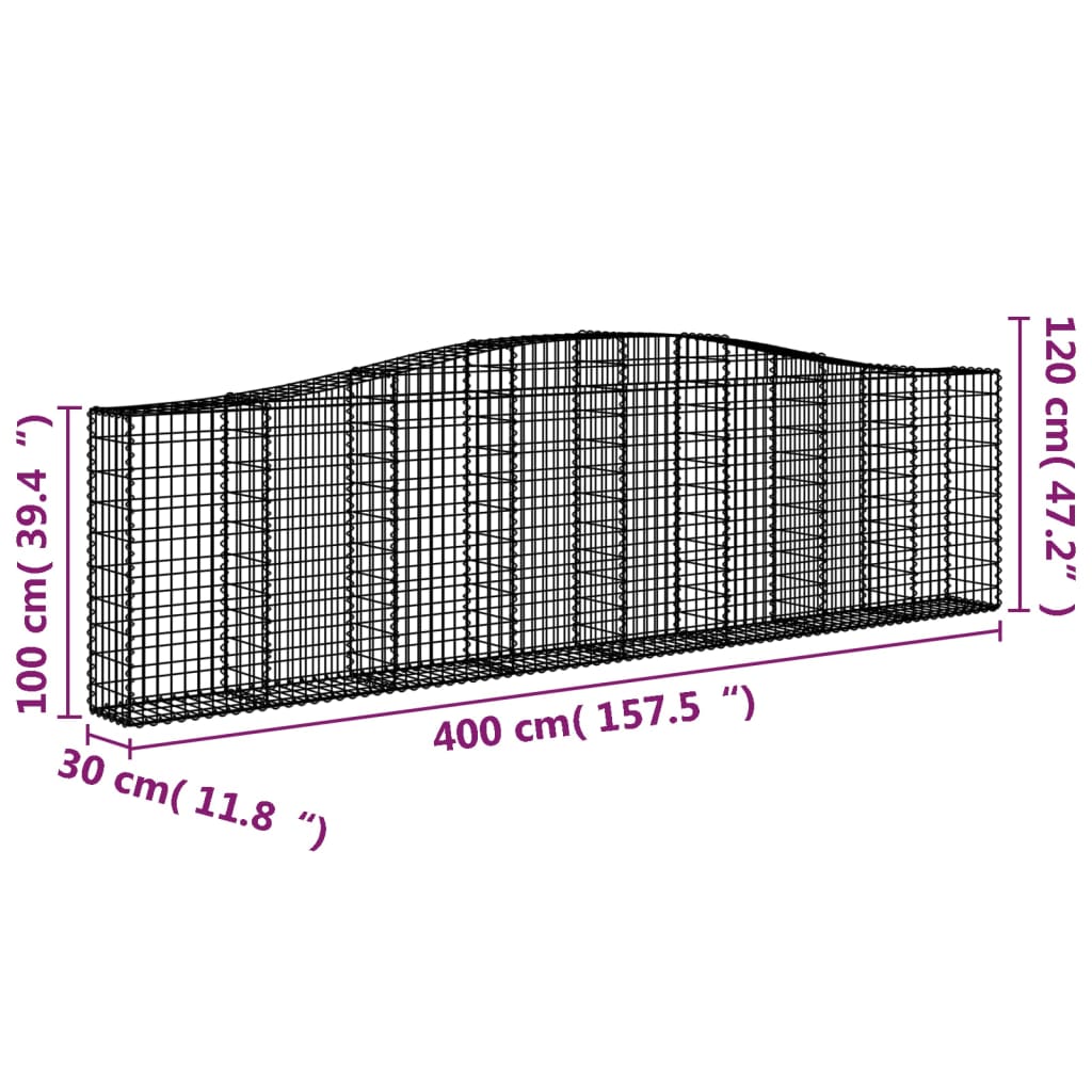 vidaXL Gabionen mit Hochbogen 6 Stk. 400x30x100/120cm Verzinktes Eisen