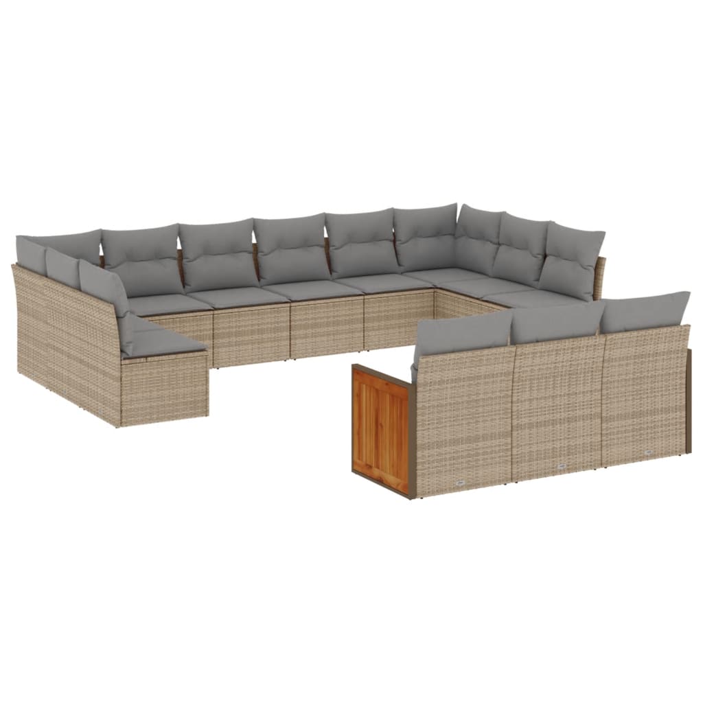 vidaXL 13-tlg. Garten-Sofagarnitur mit Kissen Beige Poly Rattan