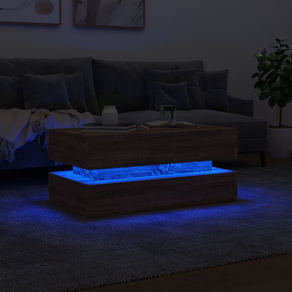 vidaXL Couchtisch mit LED-Leuchten Braun Eichen-Optik 90x50x40 cm