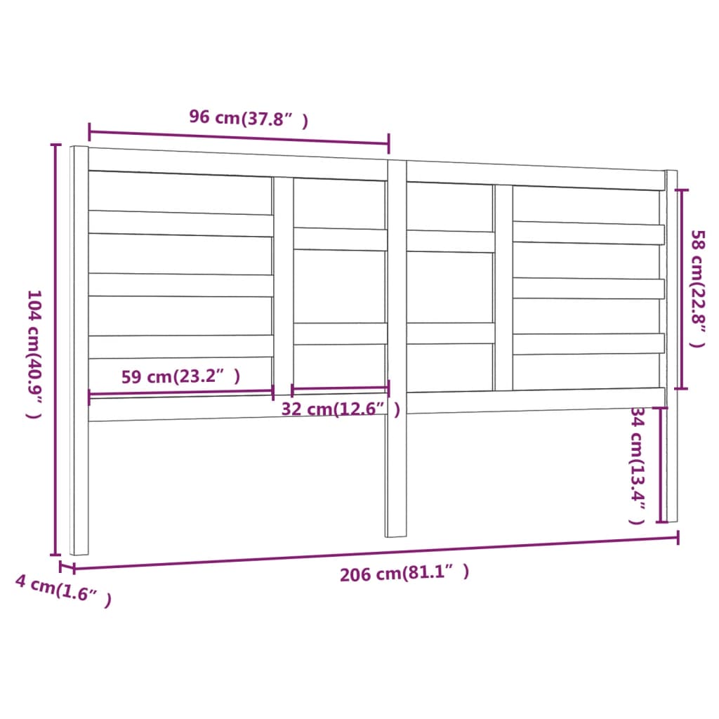 vidaXL Bett-Kopfteil Grau 206x4x104 cm Massivholz Kiefer