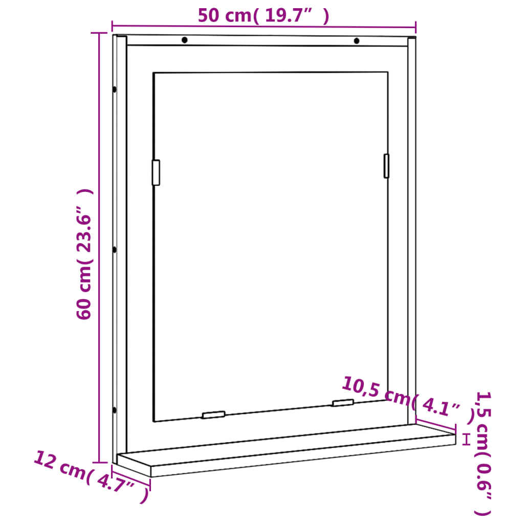 vidaXL Badspiegel mit Ablage Sonoma-Eiche 50x12x60 cm Holzwerkstoff