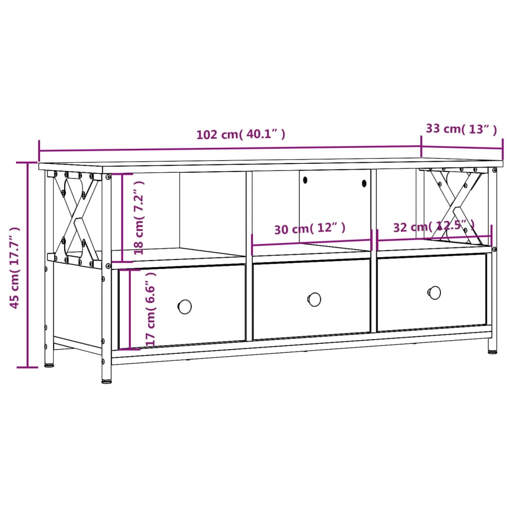 vidaXL TV-Schrank Braun Eichen-Optik 102x33x45cm Holzwerkstoff & Eisen