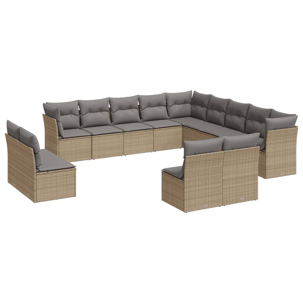 vidaXL 13-tlg. Garten-Sofagarnitur mit Kissen Beige Poly Rattan