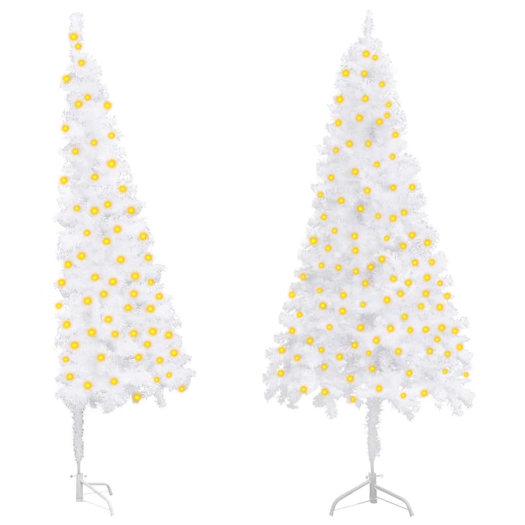 vidaXL Künstlicher Eck-Weihnachtsbaum mit LEDs Weiß 210 cm PVC