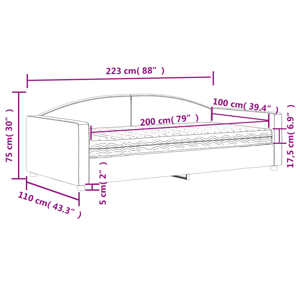 vidaXL Tagesbett mit Matratze Taupe 100x200 cm Stoff