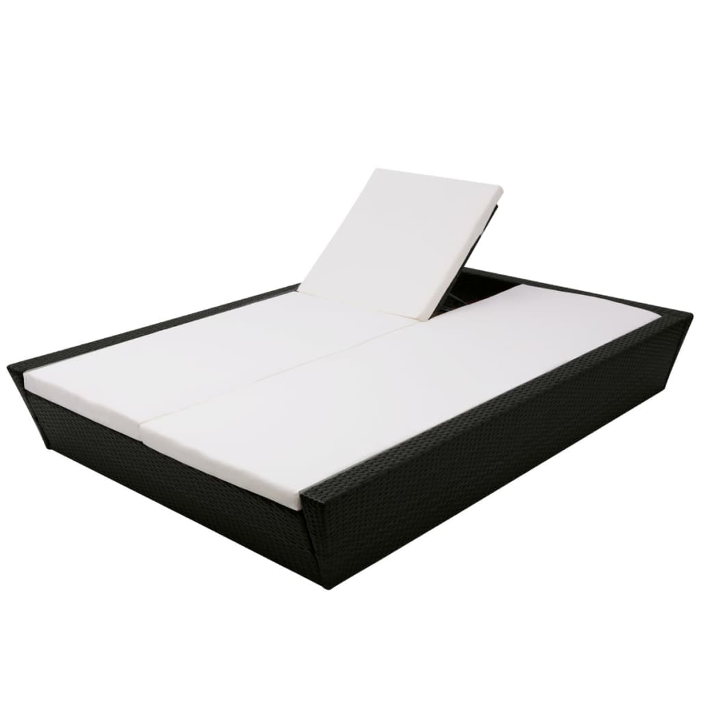 vidaXL OutdoorLoungeBett mit Polster Poly Rattan Schwarz im vidaXL