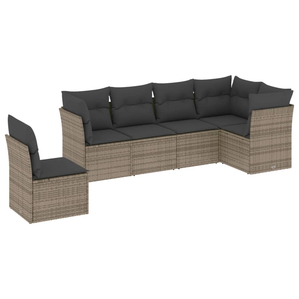 vidaXL 6-tlg. Garten-Sofagarnitur mit Kissen Grau Poly Rattan