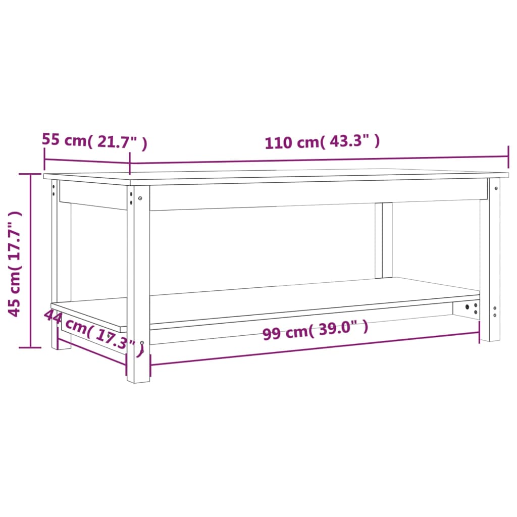 vidaXL Couchtisch Grau 110x55x45 cm Massivholz Kiefer