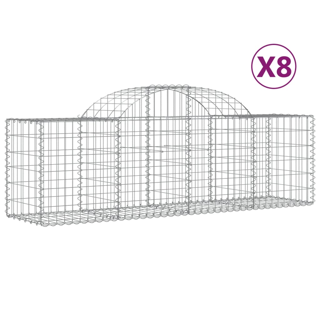 vidaXL Gabionen mit Hochbogen 8 Stk. 200x50x60/80 cm Verzinktes Eisen