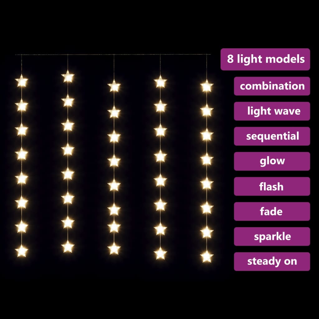 vidaXL LED Sternenvorhang Lichterkette 200 LED Warmweiß 8 Funktionen