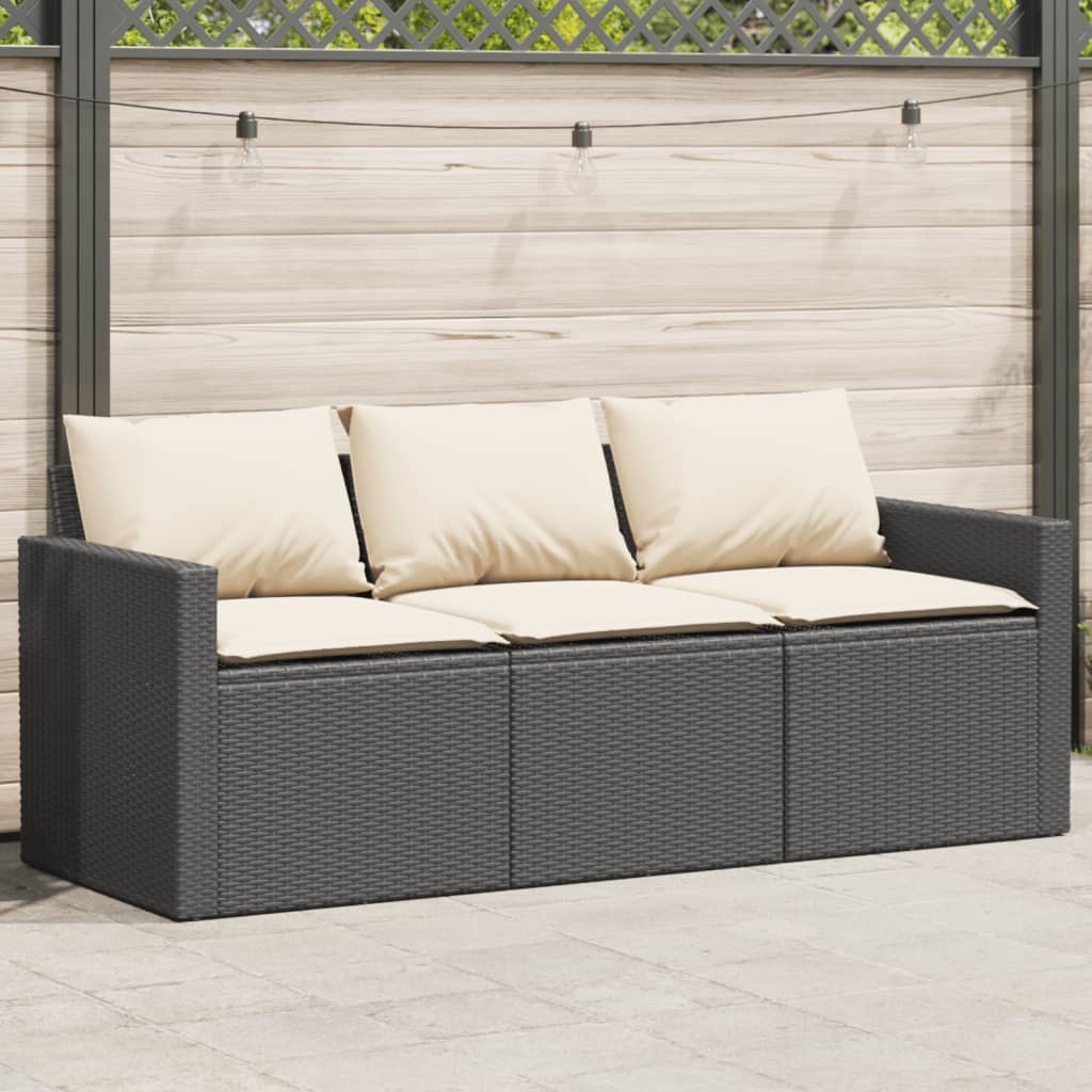 vidaXL Gartensofa mit Kissen 3-Sitzer Beige Poly Rattan