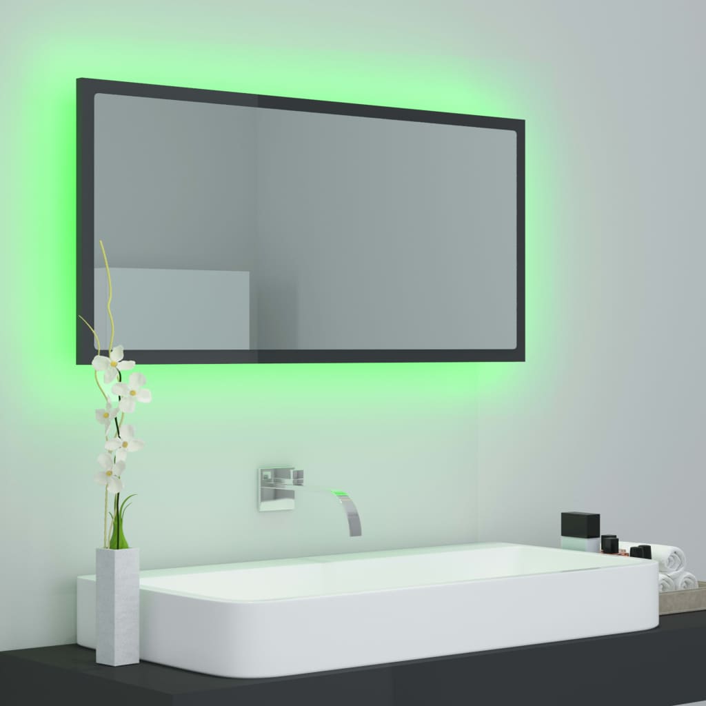 vidaXL LED-Badspiegel Hochglanz-Grau 90x8,5x37 cm Acryl
