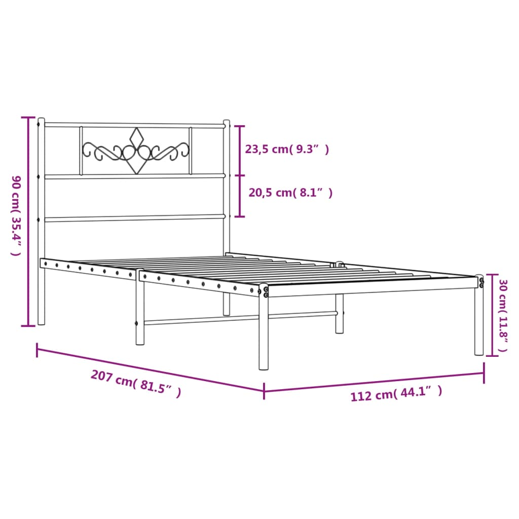 vidaXL Bettgestell mit Kopfteil Metall Weiß 107x203 cm