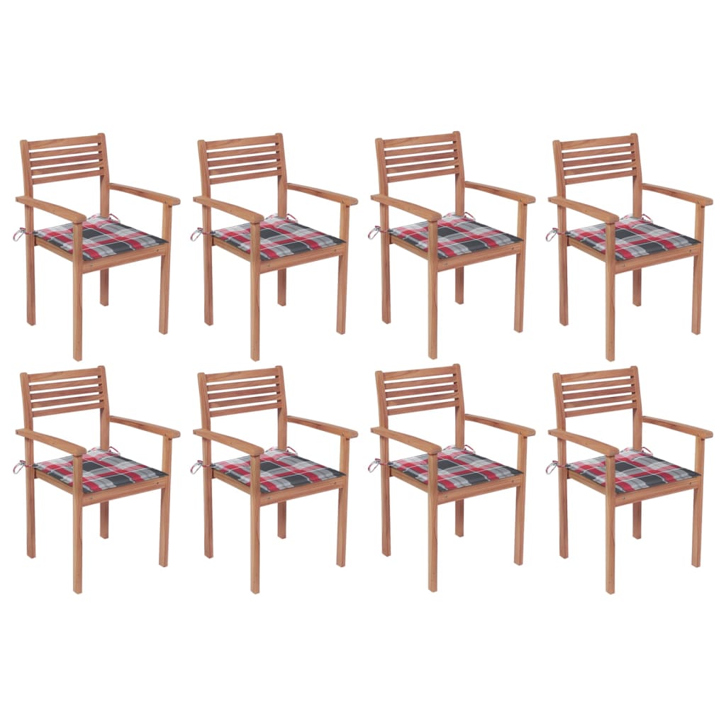 vidaXL Stapelbare Gartenstühle mit Kissen 8 Stk. Massivholz Teak