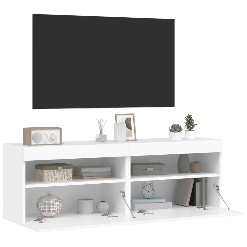 vidaXL TV-Wandschränke mit LED-Leuchten 2 Stk. Weiß 60x30x40 cm