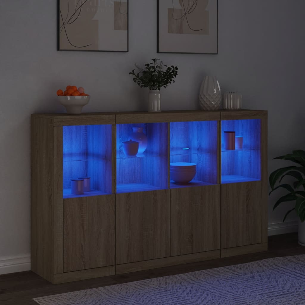 vidaXL Sideboards mit LED-Leuchten 3 Stk. Sonoma-Eiche Holzwerkstoff