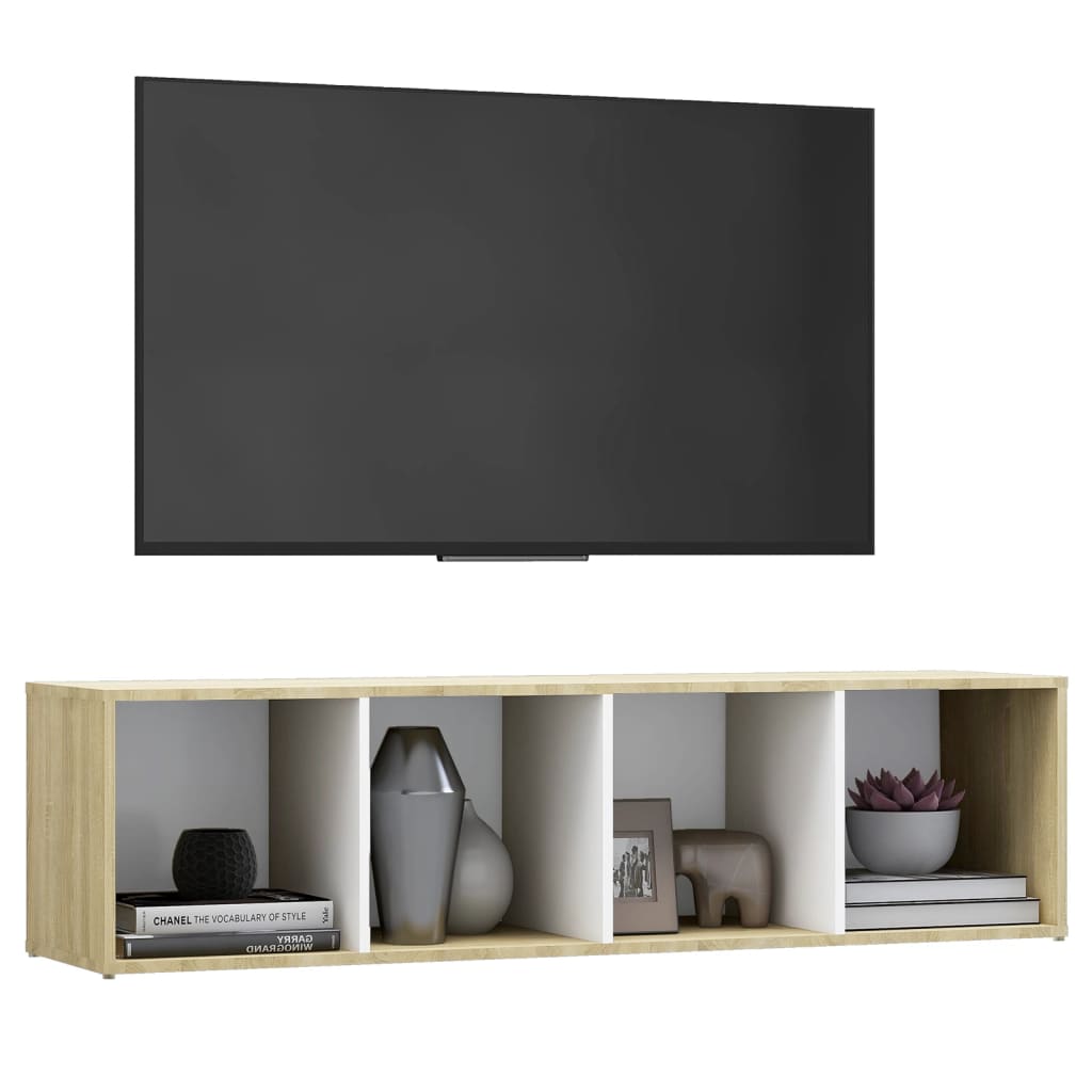 vidaXL TV-Schrank Weiß Sonoma-Eiche 142,5x35x36,5 cm Holzwerkstoff