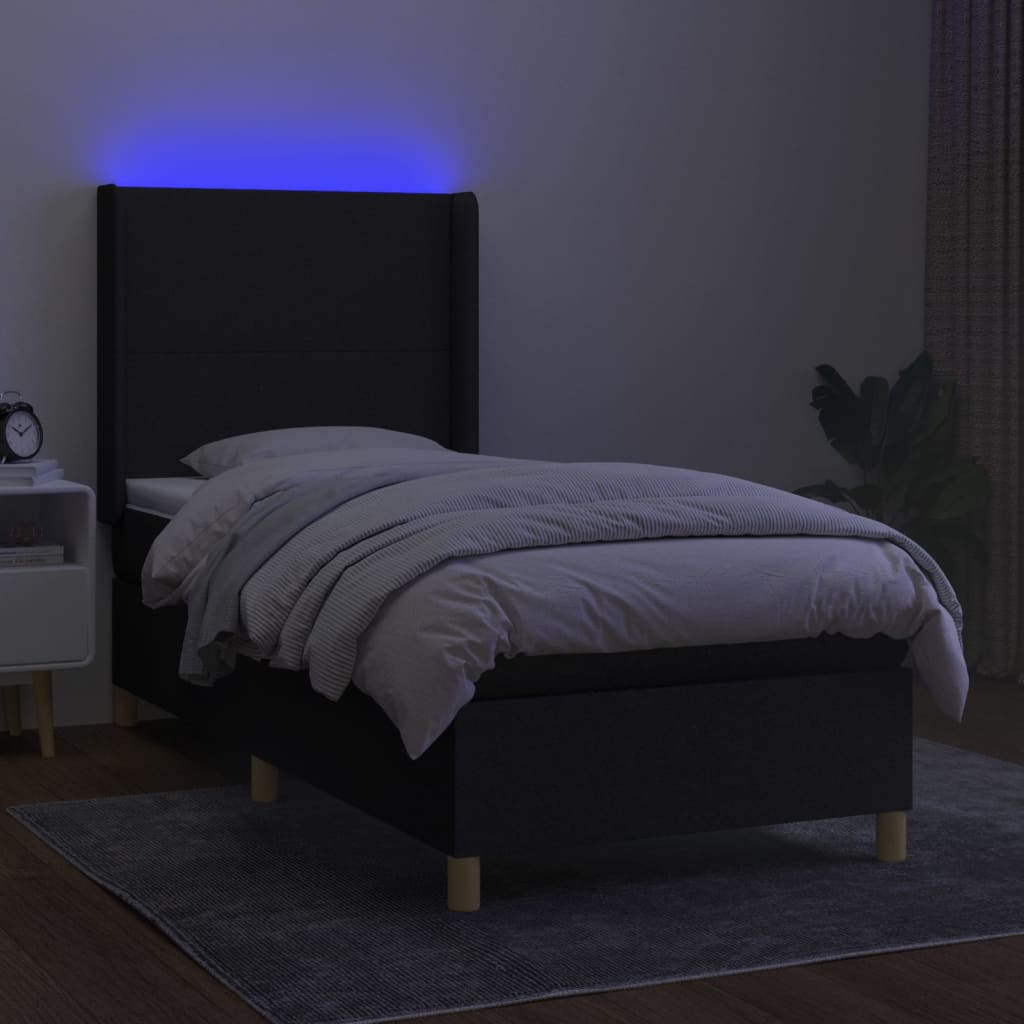 vidaXL Boxspringbett mit Matratze & LED Schwarz 80x200 cm Stoff