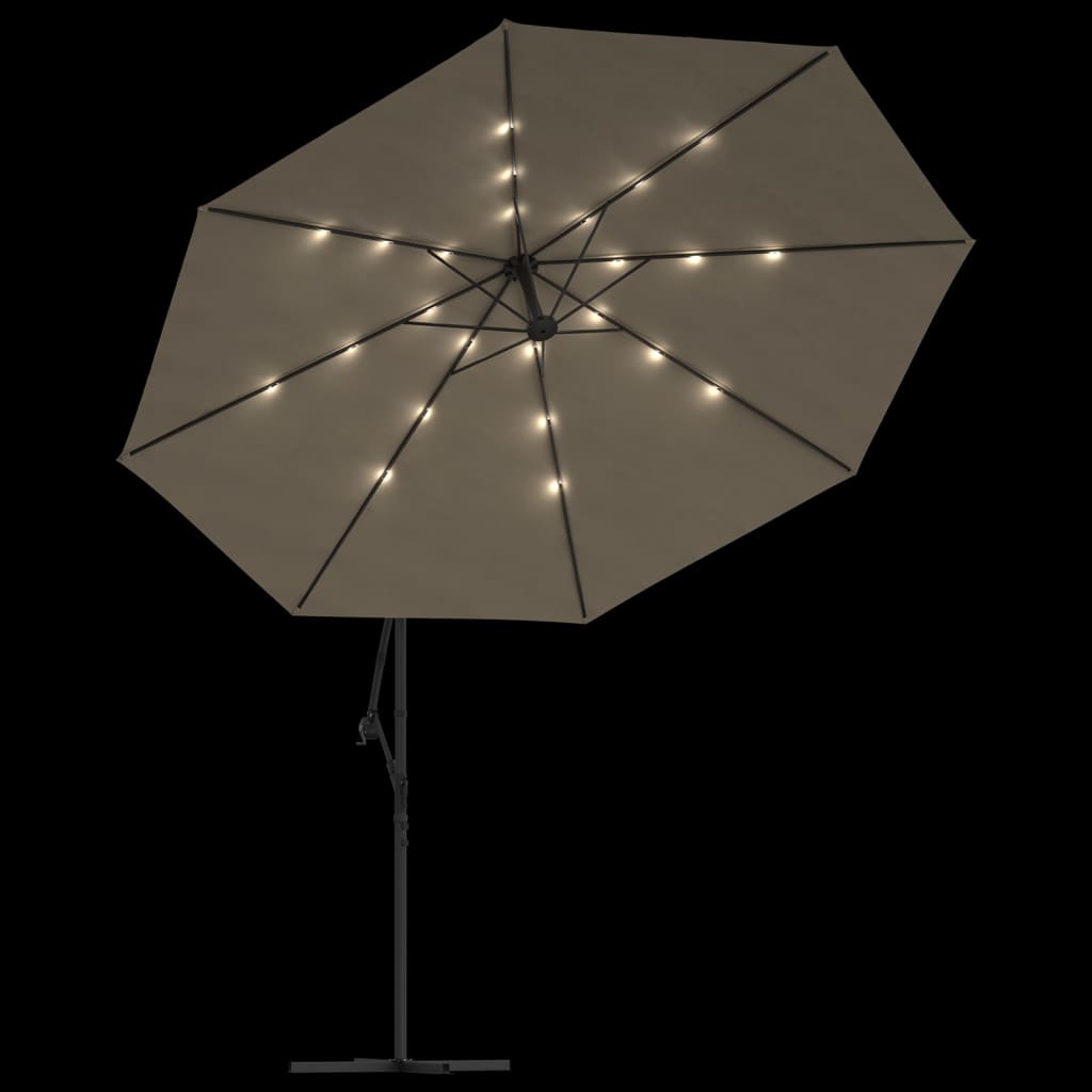 vidaXL Ampelschirm mit LED-Beleuchtung und Metall-Mast 350 cm Taupe