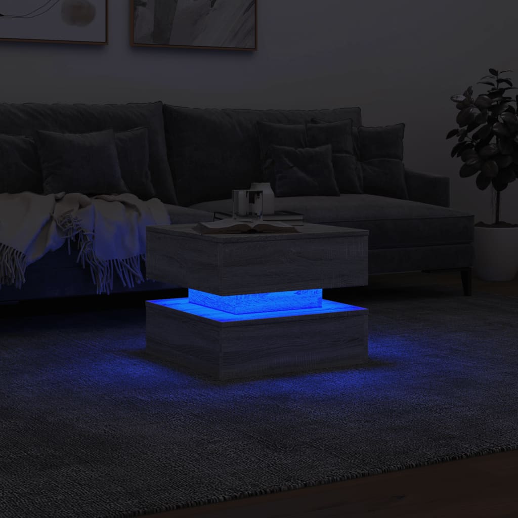 vidaXL Couchtisch mit LED-Leuchten Grau Sonoma 50x50x40 cm