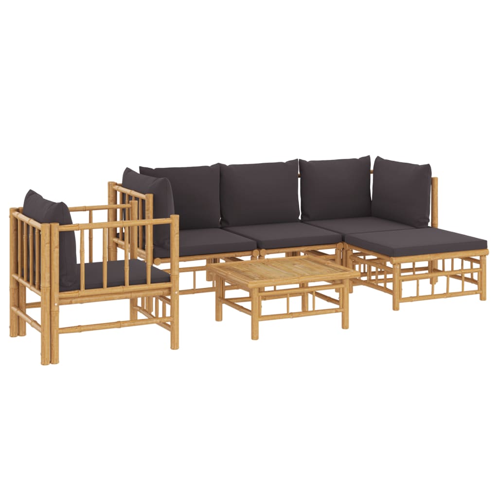 vidaXL 6-tlg. Garten-Lounge-Set mit Dunkelgrauen Kissen Bambus